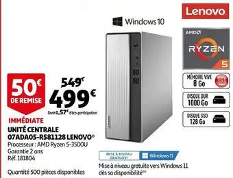 Auchan Lenovo unité centrale 07ada05-r581128 offre