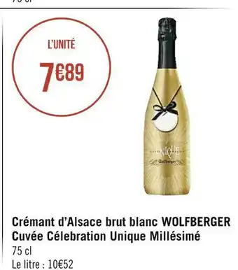 Wolfberger crémant d’alsace brut blanc cuvée célebration unique millésimé