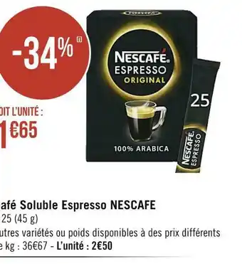 Géant Casino Nescafe café soluble espresso offre