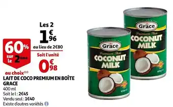 Auchan Grace lait de coco premium en boîte offre