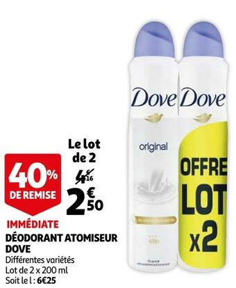 Auchan Dove déodorant atomiseur offre