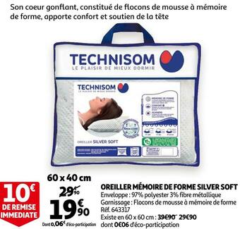 Auchan Technisom oreiller mémoire de forme silver soft offre