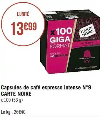 Carte noire capsules de café espresso intense n°9