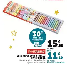 Super U 18 surligneurs stabilo swing cool offre