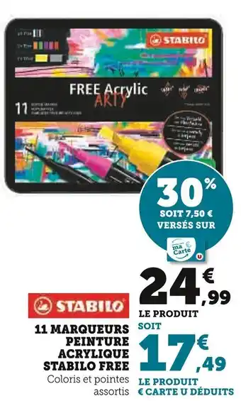 Super U 11 marqueurs peinture acrylique stabilo free offre