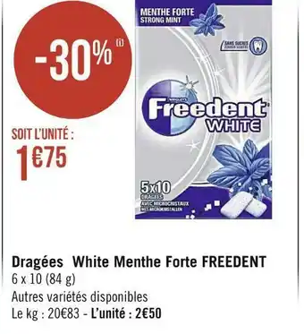 Freedent dragées white menthe forte