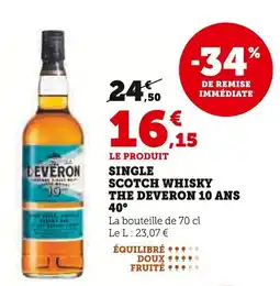 Super U Single scotch whisky the deveron 10 ans 40° offre