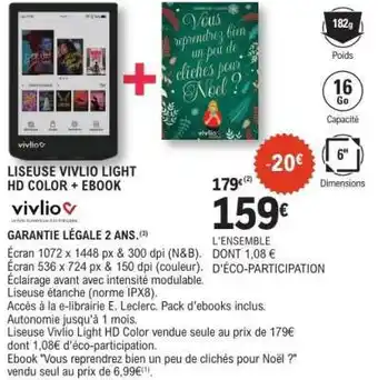 E.Leclerc Liseuse Vivlio Light HD Color + Ebook offre