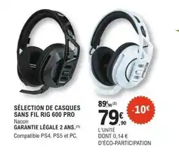 E.Leclerc SÉLECTION DE CASQUES SANS FIL RIG 600 PRO offre