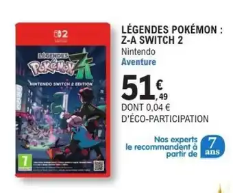 E.Leclerc LÉGENDES POKÉMON : Z-A SWITCH 2 offre