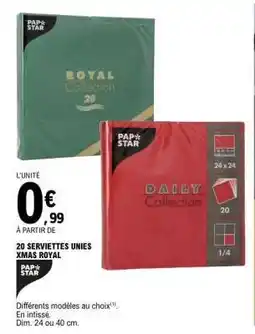 E.Leclerc 20 SERVIETTES UNIES XMAS ROYAL offre