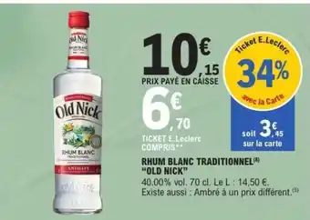 E.Leclerc Rhum Blanc Traditionnel 'Old Nick' offre