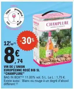 E.Leclerc VIN DE L'UNION EUROPÉENNE ROSÉ BIB 5L “CHAMPLURE” offre