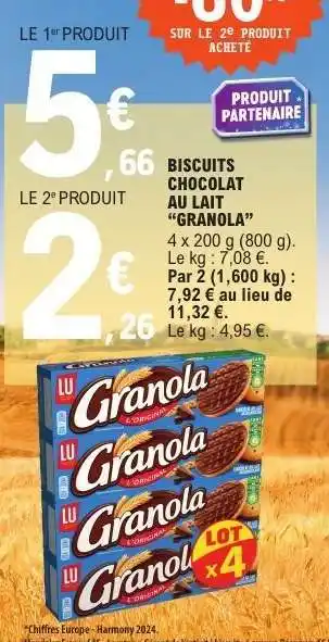 E.Leclerc Biscuits Chocolat au Lait Granola offre