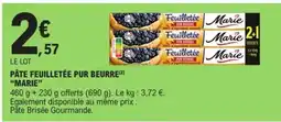 E.Leclerc Pâte Feuilletée Pur Beurre Marie offre