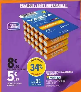 E.Leclerc Lot de 24 piles alcalines Longlife offre