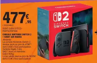 E.Leclerc CONSOLE NINTENDO SWITCH 2 + KIRBY AIR RIDERS offre