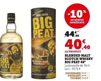 Super U Blended malt scotch whisky big peat 46° offre