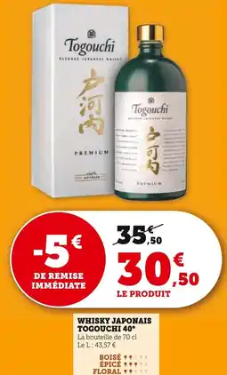 Super U Whisky japonais togouchi 40° offre