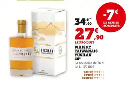 Super U Whisky taiwanais yusan 40° offre