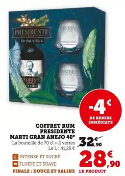 Super U Coffret rum presidente marti gran anejo 40° offre