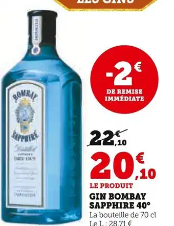 Super U Gin bombay sapphire 40° offre