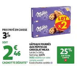 Auchan Gâteaux fourrés aux pépites de chocolat milka offre