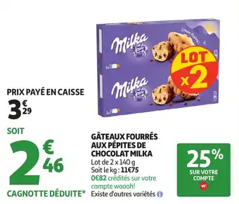 Auchan Gâteaux fourrés aux pépites de chocolat milka offre