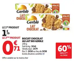 Auchan Biscuit chocolat au lait bio gerble offre