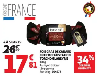 Auchan Foie gras de canard entier degustation torchon labeyrie offre