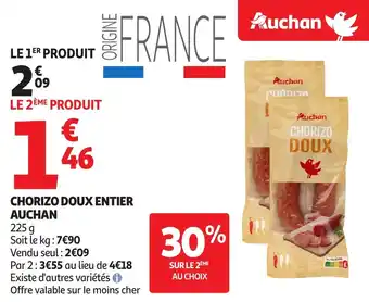 Auchan Chorizo doux entier auchan offre