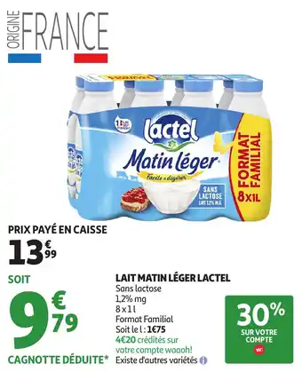 Auchan Lait matin léger lactel offre