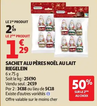 Auchan Sachet alu pères noël au lait riegelein offre