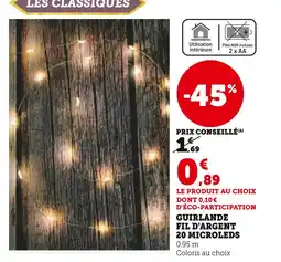 Hyper U Guirlande fil d'argent 20 microleds offre