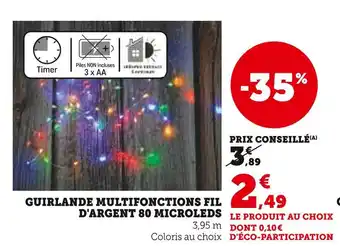 Hyper U Guirlande multifonctions fil d'argent 80 microleds offre