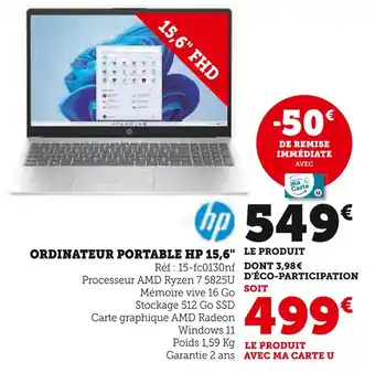 Hyper U HP Ordinateur portable HP 15,6 offre