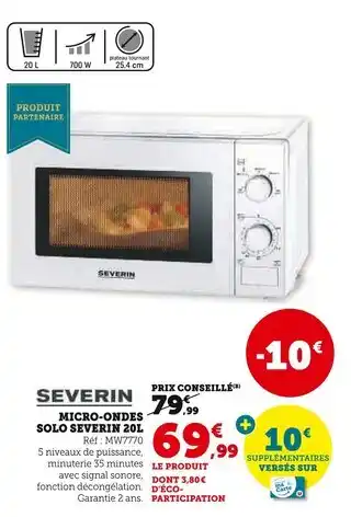 Hyper U SEVERIN Micro-ondes sol 20l offre