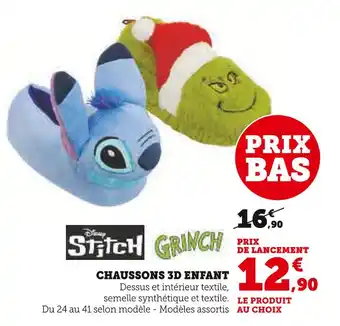 Hyper U DISNEY STITCH Chaussons 3D Enfant offre