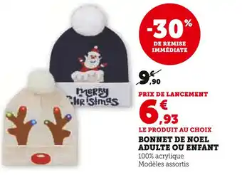 Hyper U Bonnet de Noël adulte ou enfant offre