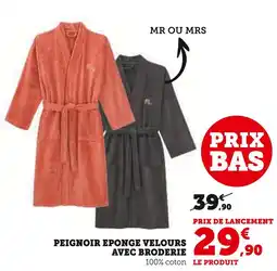 Hyper U Peignoir éponge velours avec broderie offre