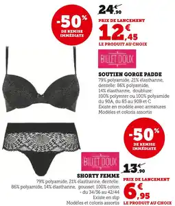 Hyper U BILLET DOUX Soutien Gorge Padde offre
