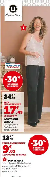 Hyper U U COLLECTION Pantalon Femme offre