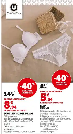 Hyper U U COLLECTION Soutien gorge padde offre