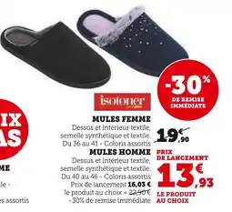 Hyper U ISOTONER Mules Femme offre