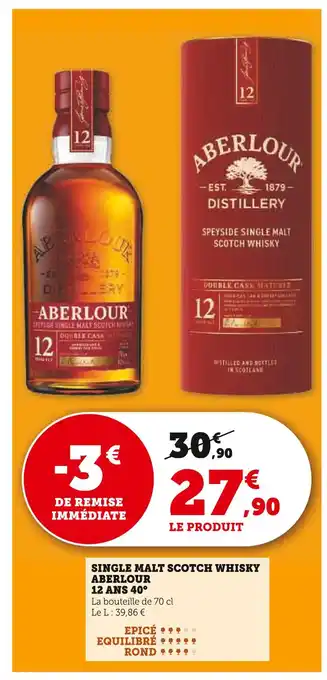 Hyper U ABERLOUR Single Malt Scotch Whisky 12 Ans 40° offre