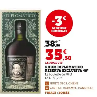 Hyper U Diplomatico Rhum Reserva Exclusiva 40° offre