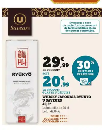 Hyper U U SAVEURS Whisky Japonais Ryukyo offre