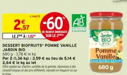 Intermarché Jardin Bio Dessert Biofruits Pomme Vanille offre