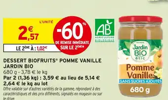 Intermarché Jardin Bio Dessert Biofruits Pomme Vanille offre