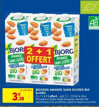 Intermarché BJORG Boisson Amande Sans Sucres Bio offre